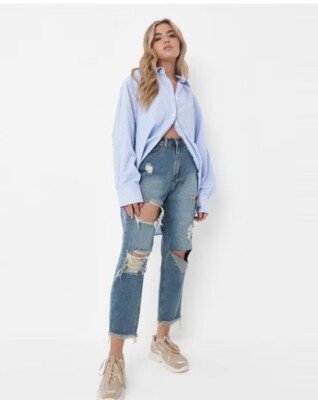 Missguided Petite Riot Ripped Mom Jeans Size 8S BNWT RRP £30