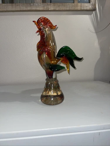 Vintage Large Murano Hand Blown Glass Crowing Rooster Stunning!!!