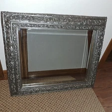 Vtg French Napoleon III Style Wall Mirror Beveled Glass 25 Lbs Repainted Silver