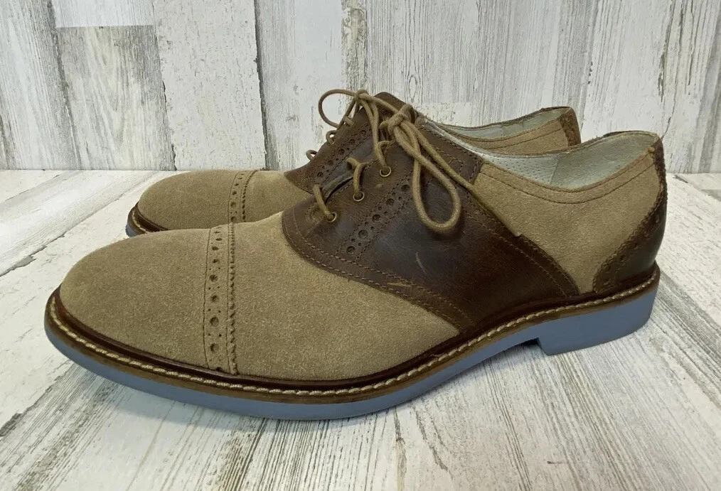 COLE HAAN Mens Shoes Brown Tan Suede Leather Saddle Oxfords Sz 8.5 M Blue Bottom