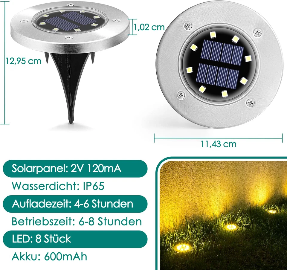 12x LED Solarleuchte Bodenstrahler Außen IP65 Gartenleuchten Garten Solarlampen - Bild 4 von 4