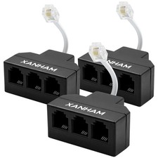 3 Pack RJ11 3 Way Splitter, 6P4C Connector, Phone Line Adapter, 3 Cable, Black