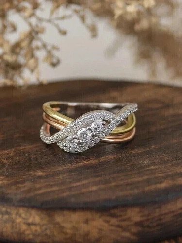 2Ct Round Cut Real Moissanite Women's Wedding Ring 14K Two Tone Gold Plated