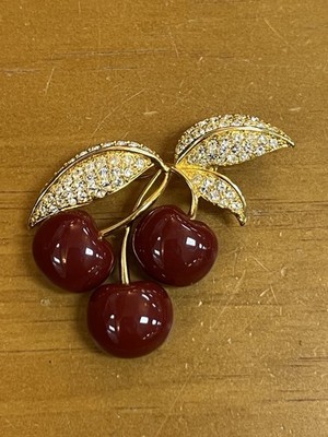 Joan Rivers Red Cherries Brooch Pin Rhinestone Gold Tone | eBay