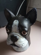 Vintage Boston Terrier Dog Animal Lifelike Wax Candle Large Figurine 7-1/2"