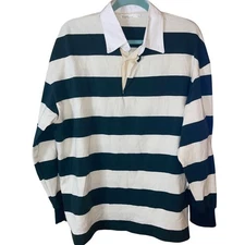 Oak Fort Womens Shirt Size Small Cream Oversized Rugby Striped Pure Cotton