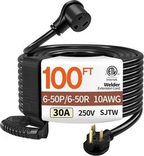 Gauge 3 Prong Welder Extension Cord, NEMA 6-50P to NEMA 6-50R, Heavy Duty 250V W