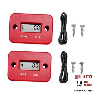 2 PCS Inductive Hour Meter, Waterproof 3V Vehicle Inductive Tachometer, Red