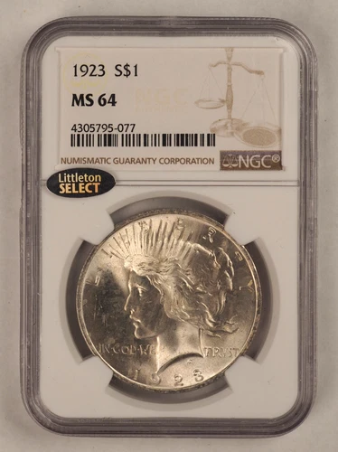 1923 Silver Peace Dollar - NGC MS 64 - FREE SHIPPING! G2036