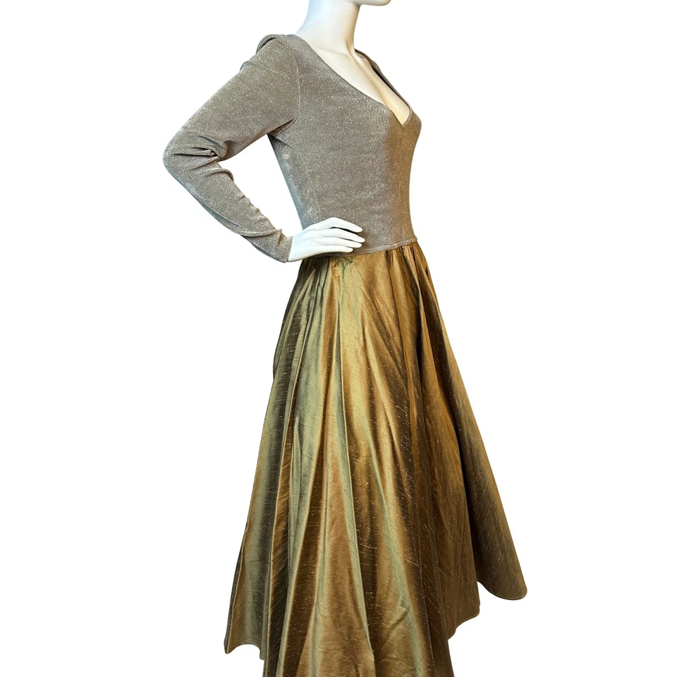 Vintage 80s Bonnie Strauss Gold Floor Length Dress Long Evening Gown Party KC - Image 3 of 4