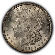 1921 $1 Morgan Silver Dollar - VAM-1BJ Multiple Periphery Die Breaks - BU- D6518