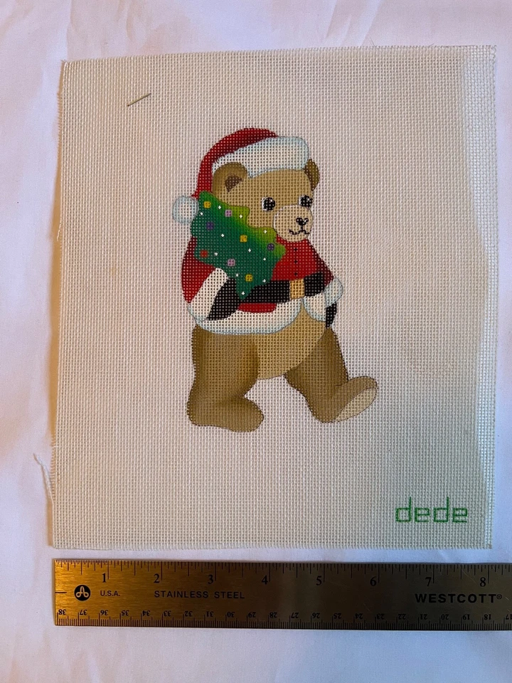 Christmas Santa Bear with Tree Needlepoint Canvas Vintage by dede - Image 2 of 3