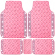 5 Pcs Bling Leather Car Mats Shining Artificial Rhinestone Floor Mats-FGQ