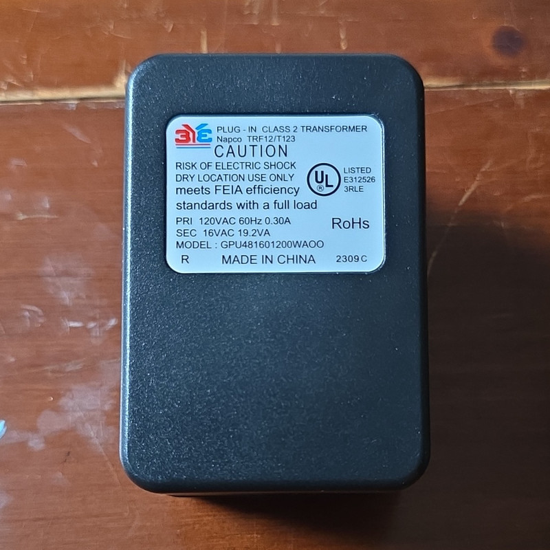 Napco TRF12/T123 Class 2 Plug-In Step-Down Transformer 120VAC to 16VAC 1.2A