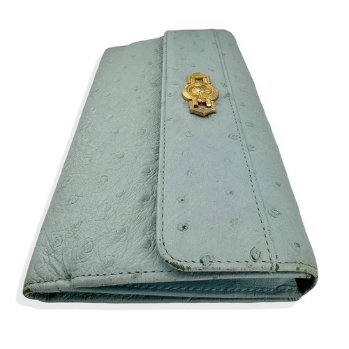 GIANNI VERSACE Vintage Bifold Wallet Sunburst Ostrich Blue i19621 - Picture 4 of 9