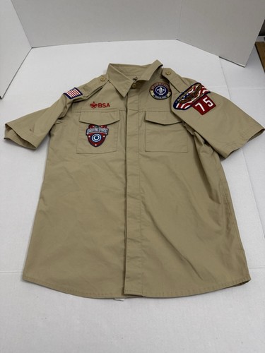Boy Scouts BSA Uniform Shirt Short Sleeve Patches Size Youth Large  - Picture 10 of 10