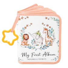 Baby First Photo Album Soft Cloth Book Animals Safe Mirror Holds 4x6 Inch