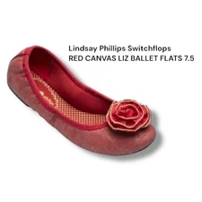 NIB Lindsay Phillips Switchflops Liz Red Canvas Ballet Flats SZ 7.5 Flower Snap