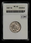 1937 5c Indian Head Buffalo Nickel - PQ Toning - Soapbox ANACS MS 63 - SKU-X7005
