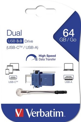 Verbatim Dual USB 3.0 64 GB blau USB-Stick (USB-C, USB-A) #1907245