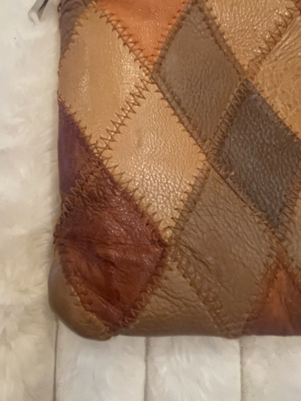 VTG Leather/Polyester Patchwork Crossbody Bag 70’… - image 8