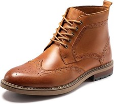 Mens Fashion Dress Boots - Black Genuine Leather Classic Brogue Style Oxford