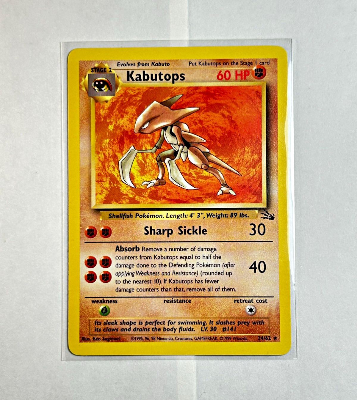 Vintage Pokémon Kabutops 24/62 Fossil Rare Regular Unlimited 1999 NM