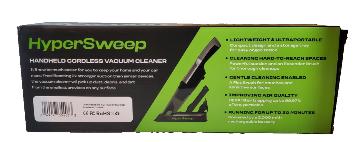HyperSweep Handheld Cordless Vacuum Double Suction & Extra Nozzles