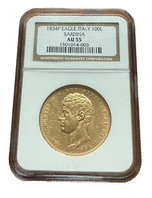 Italy Sardinia 1834 P Gold 100 Lire NGC AU55 Carlo Alberto | eBay