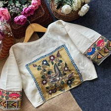 Pure Cotton Handwork Blouse for Women, Saree Blouse Free Size