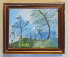 ANTICO QUADRO DIPINTO tempera cartone FIRMATO Lilloni PAESAGGIO BOSCO ALBERI