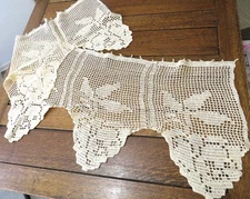 Vintage Hand Crocheted Window Valance Beige Ecru 54 x 14" #45