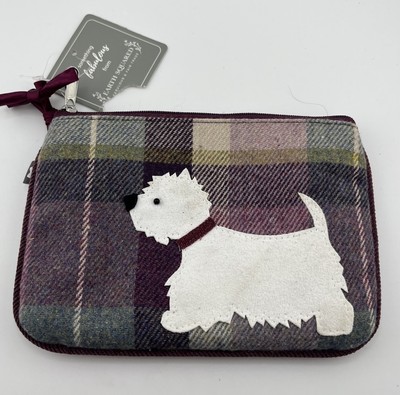 Small Maroon & Plaid Earth Squared Dog Appliquéd Coin Purse