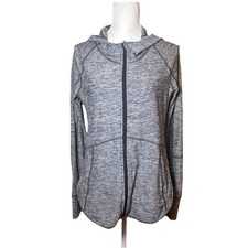 Athleta Gray Heather Full Zip Hooded Jacket Womens Small Thumbholes Activewear