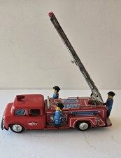 Vintage 10" FIRE ENGINE TRUCK Tin Litho Friction Power Toy Made In Japan M 718