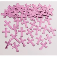 Pink Embossed Crosses Confetti Religious Party Supplies Decorations