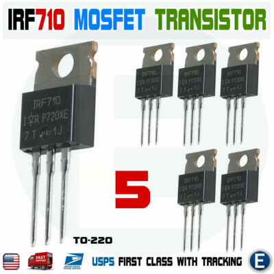 5pcs IRF710 N-Channel Power MOSFET Transistor, 2A 400V IR N-Channel TO-220 USA