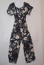 Kindred Anthropologie Jumpsuit Size Medium Black Floral Smocked Wide Leg NEW