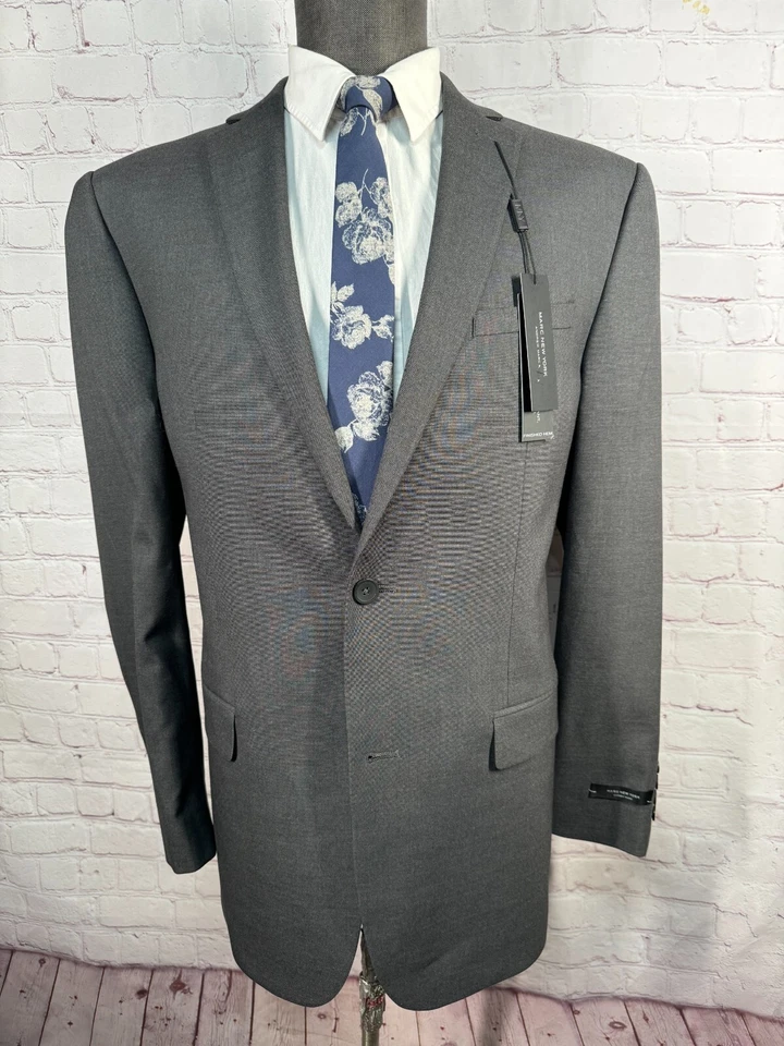 BRAND NEW MARC NEW YORK Mens Gray STRETCH SLIM 2 Pc Suit 42L Jacket 36x33 Pant - Image 2 of 4