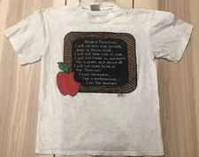 Vintage 1992 Teacher Preschool Apple Meme Funny Shirt Bin 1