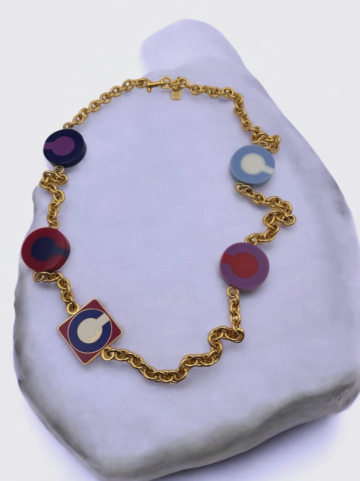 Collar Coach Vintage Poppy Phoebe Multi Logo Dijes Resina Esmalte Cadena Eslabón Foto 2 de 4