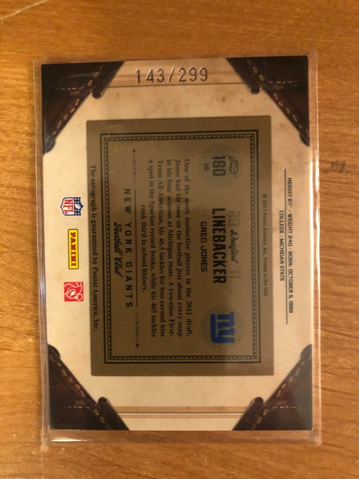 2011 Timeless Treasures Greg Jones II autograph RC NY Giants RC143/299 - Image 2 of 2