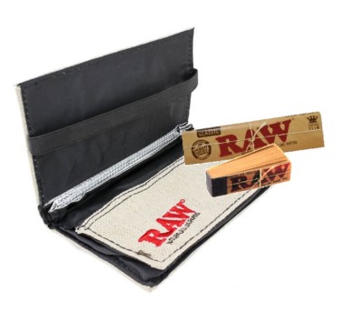 RAW HEMP SMOKING TOBACCO POUCH WALLET WITH ROACHES TIPS AND KINGSIZE PAPERS 
