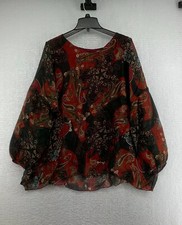 M Made In Italy Womens Floral Long Sleeve Round Neck Multicolor Blouse Top Sz L