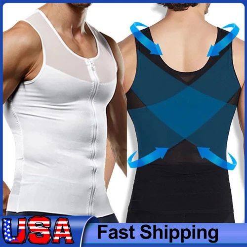 Herren Kompressionsweste postoperative Gynäkomastie Brust Tank Top Body Shaper Shirt - Bild 1 von 24