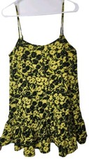 Urban Outfitters Womens Camille Mini Dress Yellow Floral Ruffle Sleeveless M