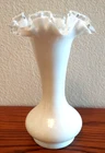 Vintage Fenton Silver Crest Vase Cased Hand Blown Milk Glass Ruffled Rim 8.5” Ht