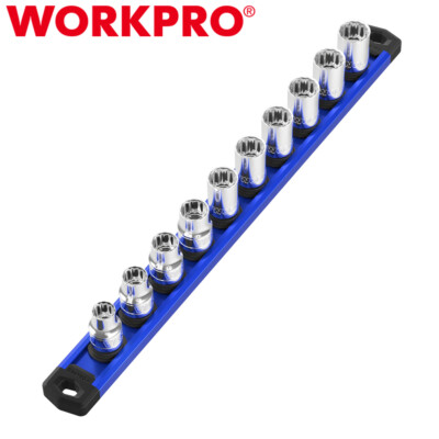 WORKPRO Magnetic Socket Organizer 1/2 Drive Heavy Duty Socket Rail Socket Holder