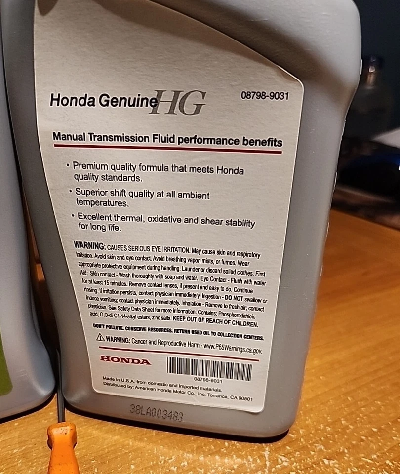 3 QTS Honda OEM жидкость для механической коробки передач со сливными прокладками НОВАЯ ЗАПЕЧАТАННАЯ MTF - Изображение 2 из 2