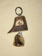 4" Hand Painted Deer Antler Keychain w/ Cowbell